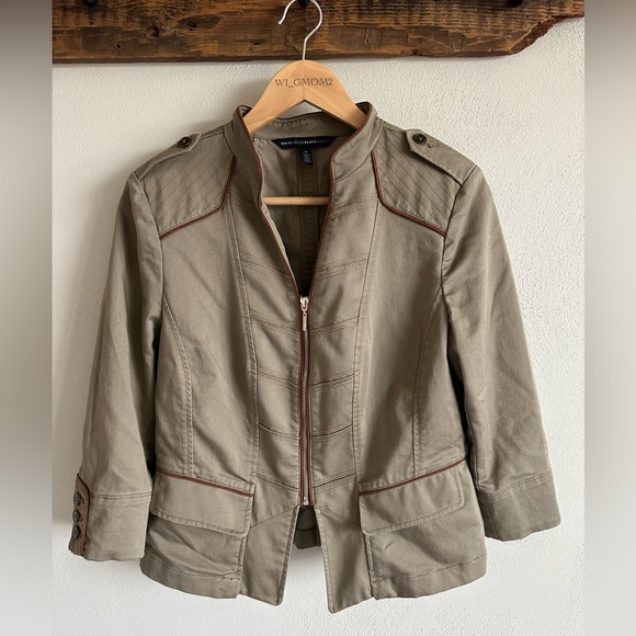 White House Black Market Jackets & Blazers - White House Black Market Womens 8 Brown Military‎ Crop Jacket Zip Up 3/4 Sleeves
